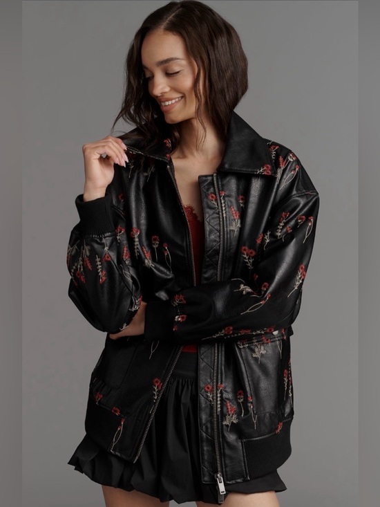 Anthropologie Jackets & Blazers - ✨ Anthropologie Faux Leather Floral-Embroidered Bomber Jacket Sz M